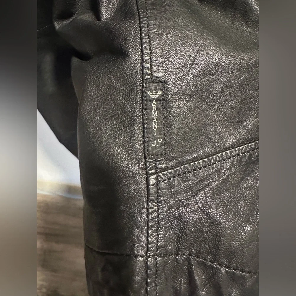 Armani Jeans Black Leather Motorcycle Jacket, Women's Size 6 - Picture 7 of 16